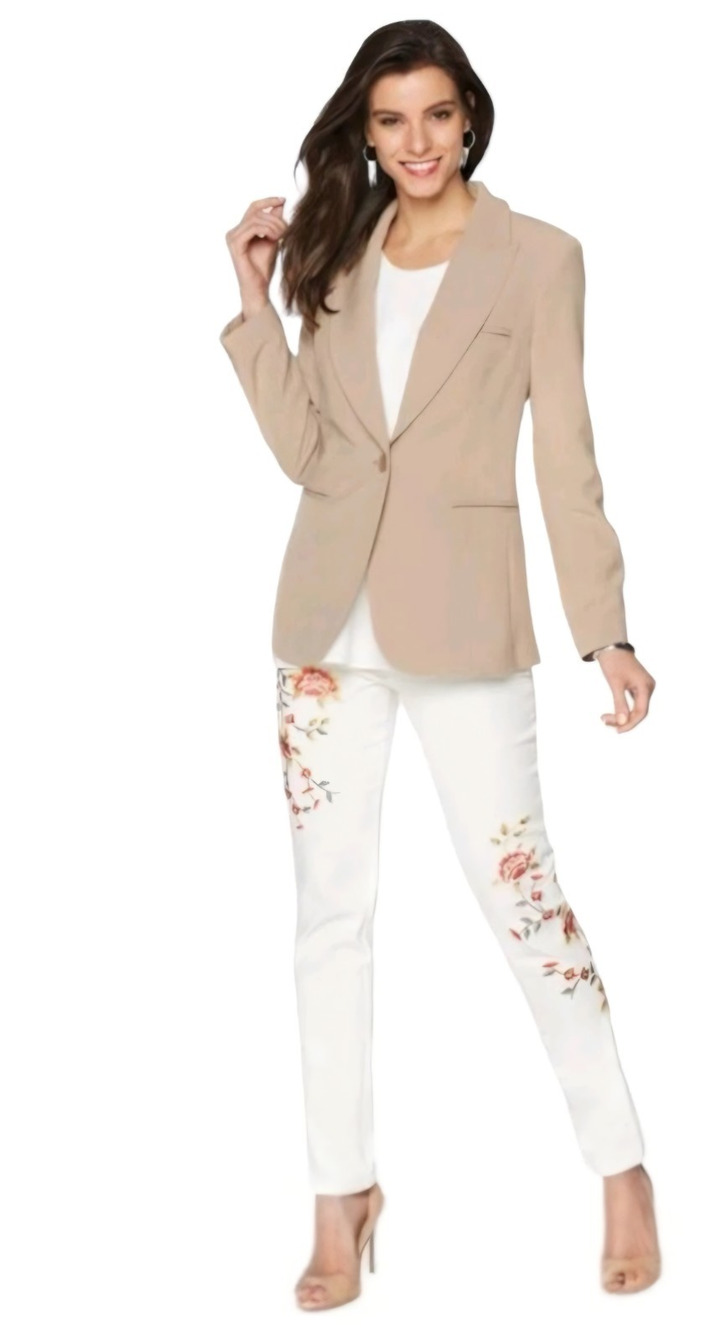 DG2 Women's White Denim Floral Embroidered Virtual Stretch Skinny Jeans 8T